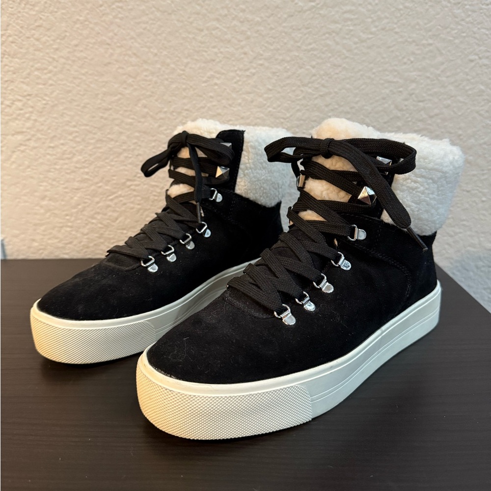 Marc Fisher Darlen Black Suede Sherpa Lined Bootie